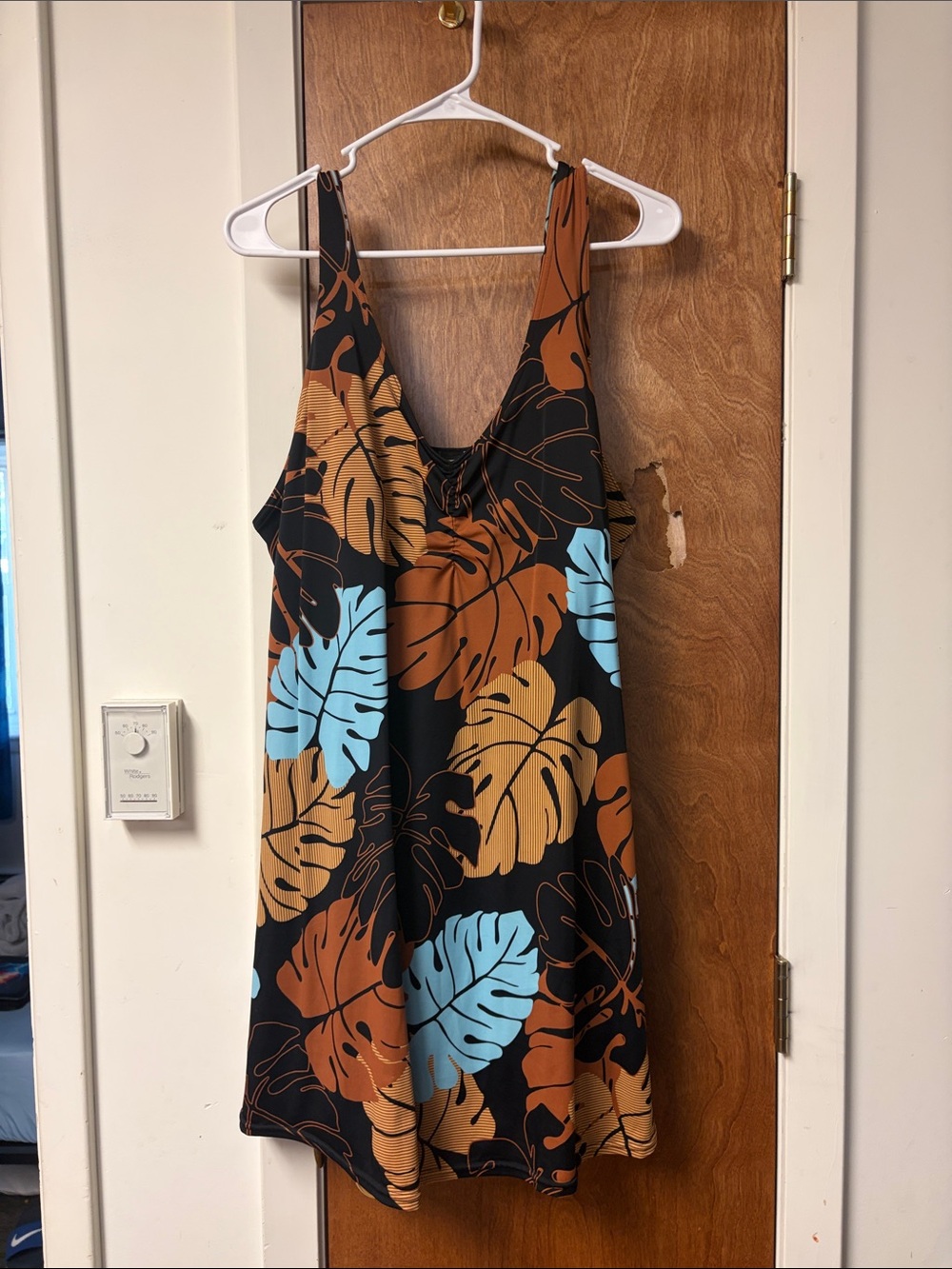 Islander Black Tank Dress with Brown Leaf Accents